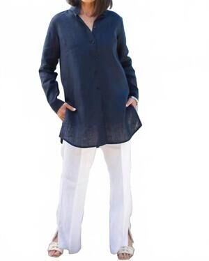 NEW CROWN LINEN christina button up tunic in navy